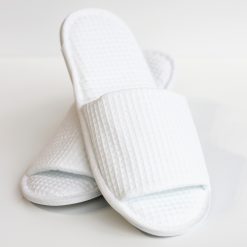 Wholesale White Open Toe Waffle Weave Slippers | Makes Scents Hospitality